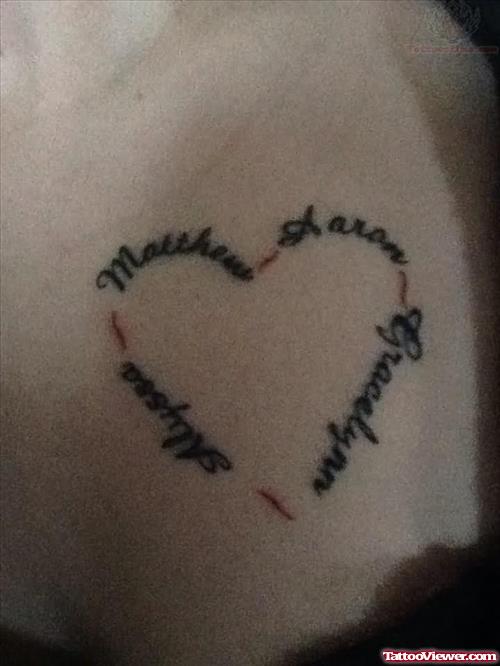 Kids Names Heart Tattoo On Chest