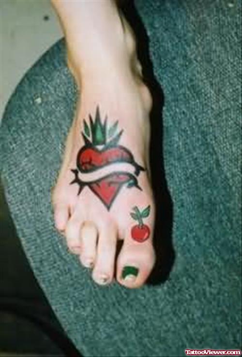 Small Size Heart Tattoo On Foot
