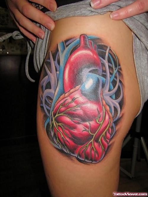 Orignal Heart Tattoo On Thigh