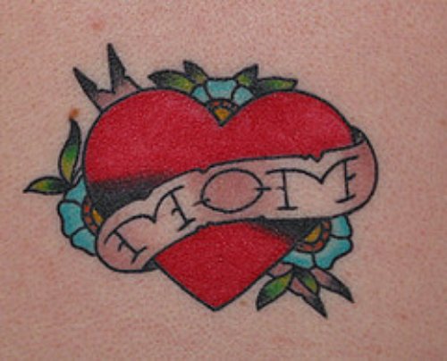 Awesome Mom Banner and Red Heart Tattoo