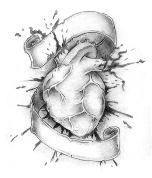 Banner and Human Heart Tattoo Design