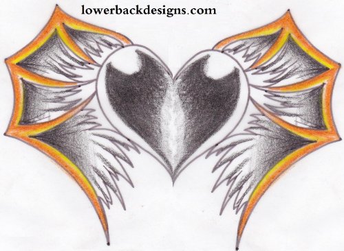 Devil Winged Heart Tattoo Design