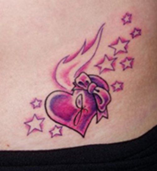 Pink Stars And Bow Heart Tattoo