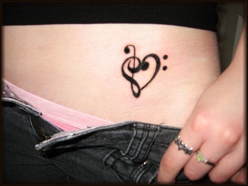 Beautiful Music Heart Tattoo On Hip