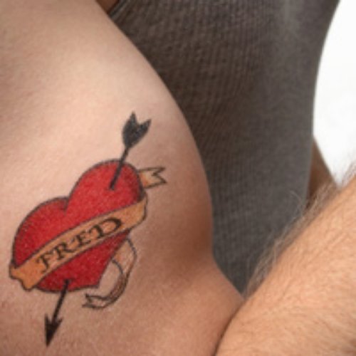 Red Heart Tattoo On Bicep
