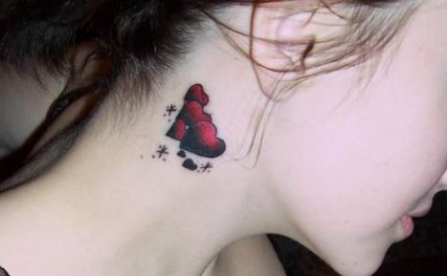 Black And Red Heart Tattoo On Side Rib
