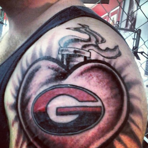 Georgia Sacred Heart Tattoo On Left Shoulder