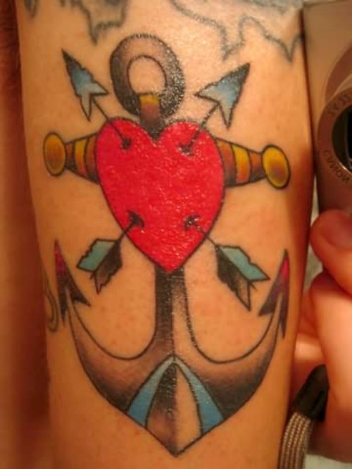 Anchor and Heart Tattoo On Half Sleeve