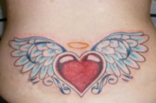 Angel WInged Heart Tattoo On Lowerback