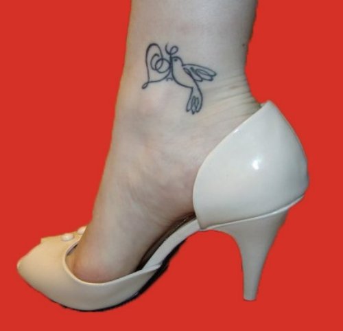 Flying Bird And Heart Tattoo On Ankle