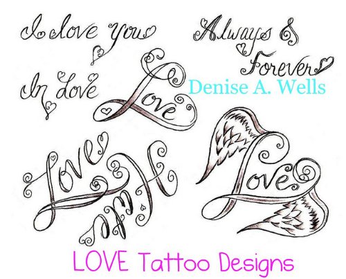 Love Word and Heart Tattoo Design