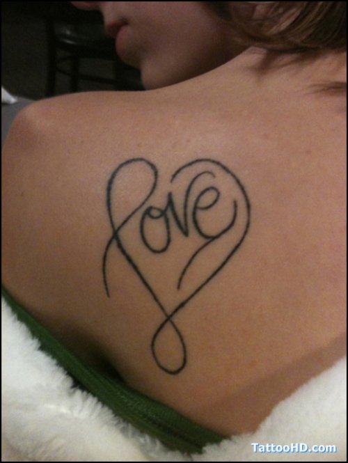 Beautiful Love Heart Tattoo On Back Shoulder