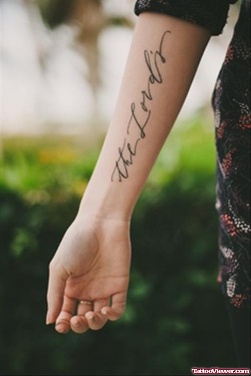 Hebrew Tattoo On Girl Right Forearm