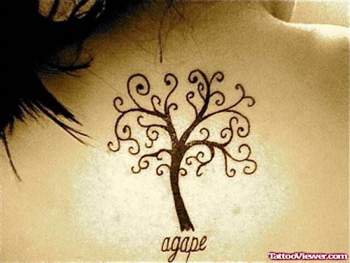 Agape Hebrew Tree Tattoo On Upperback