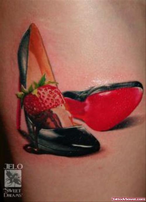 Colored Strawberry Heel Tattoo