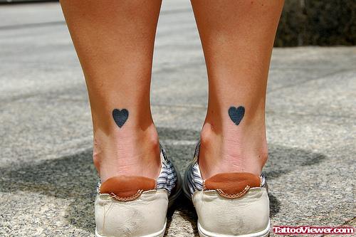 Black Ink Hearts Back Heel Tattoos