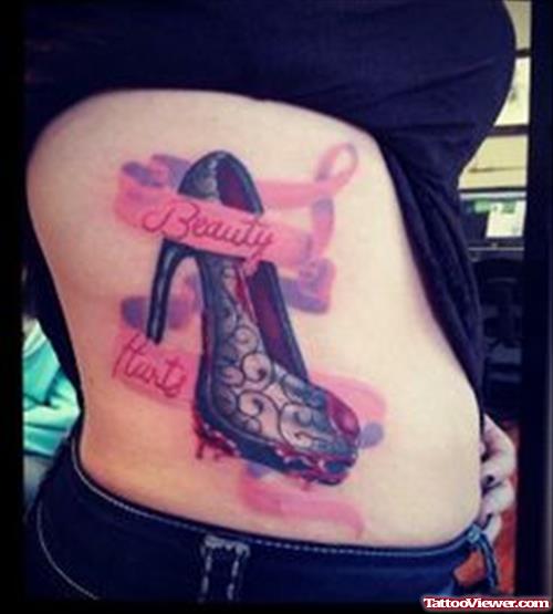 Sandal Heel Tattoo On Girl Side Rib