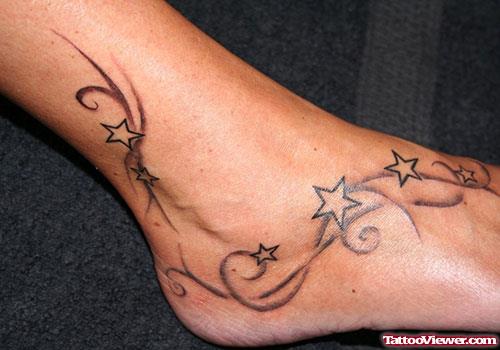 Outline Stars Heel Tattoo For Girls