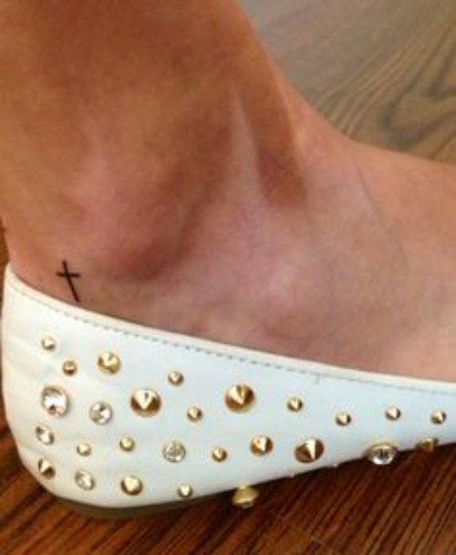 Tiny Cross Heel Tattoo For Girls