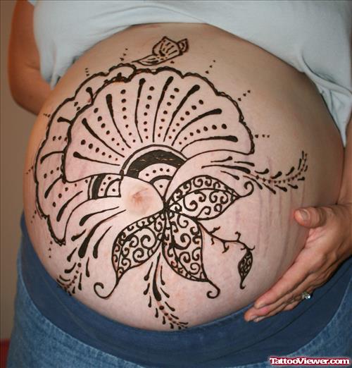 Cool Henna Tattoo On Belly