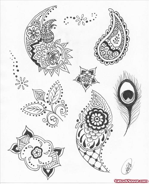 Classic Henna Flowers Tattoos Designs