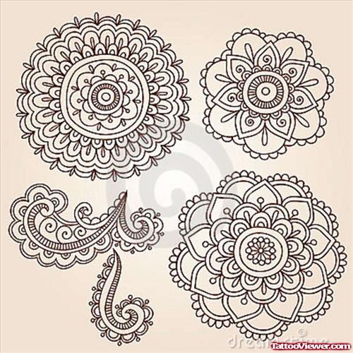 Henna Mandala Flowers Tattoos Designs