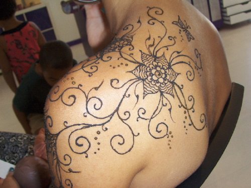 Left Back Shoulder Henna Tattoo