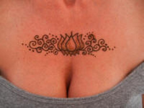 Henna Lotus Flower Tattoo On Chest