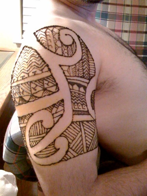 Henna Tattoo On Man Right Half Sleeve