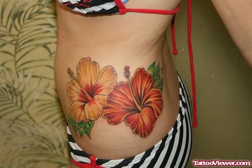 Hibiscus Flowers Tattoos On Ribs