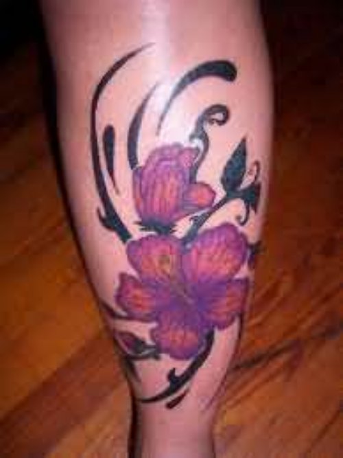 Hibiscus Flower Tattoo On Leg
