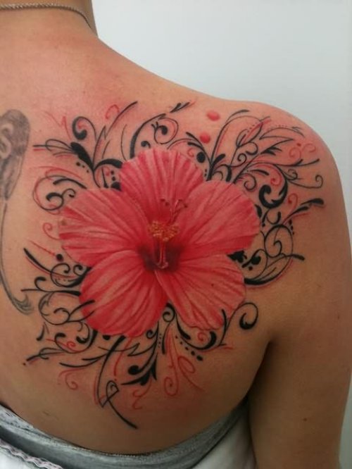 Hibiscus Large Flower Tattoo On Back