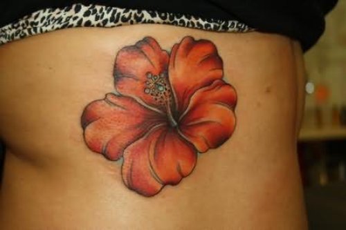 Beautiful Hibiscus Flower Tattoo On Side Rib
