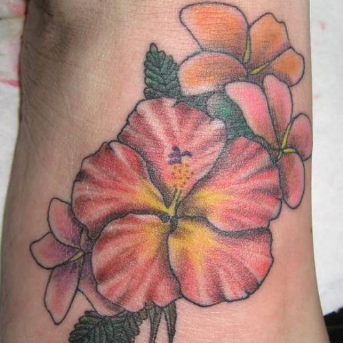 Nice Hibiscus Tattoos On Side