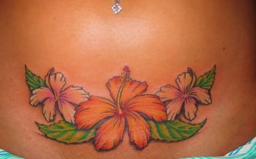 Hibiscus Flowers Tattoos On Belly