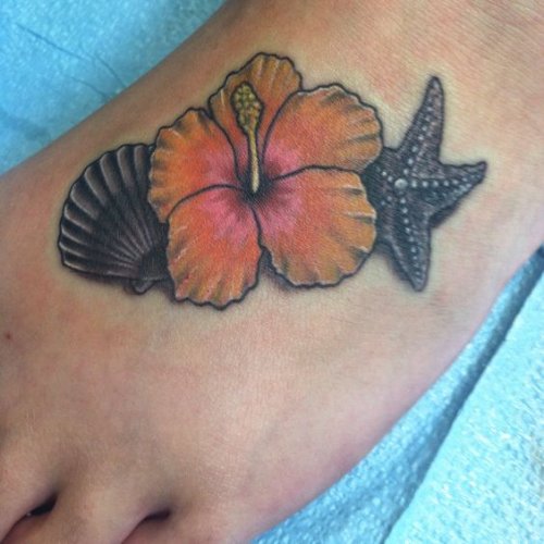 37+ Hibiscus Tattoos On Foot
