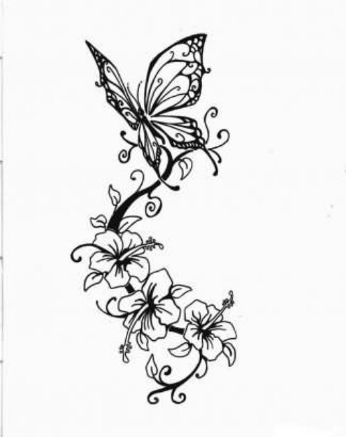 Flowers And Butterfly Tattoos Design