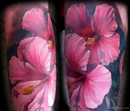 Fantastic Pink Hibiscus Flowers Tattoo