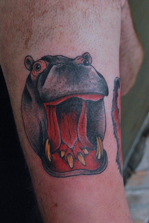 Hippo Tattoo On Right Half Sleeve