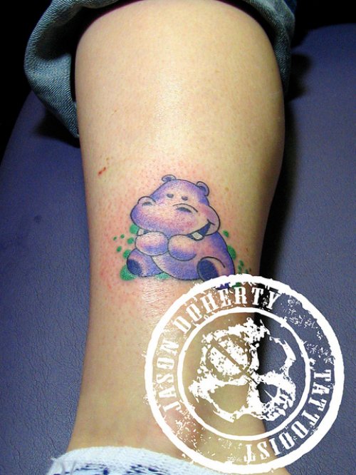 Hippo Tattoo On Leg For Girls