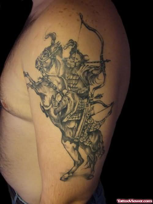 Realistic Back Warrior Horse Tattoo by Ivan Yug