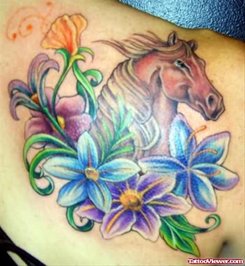 Pretty Horse & Flower Vine Tattoos