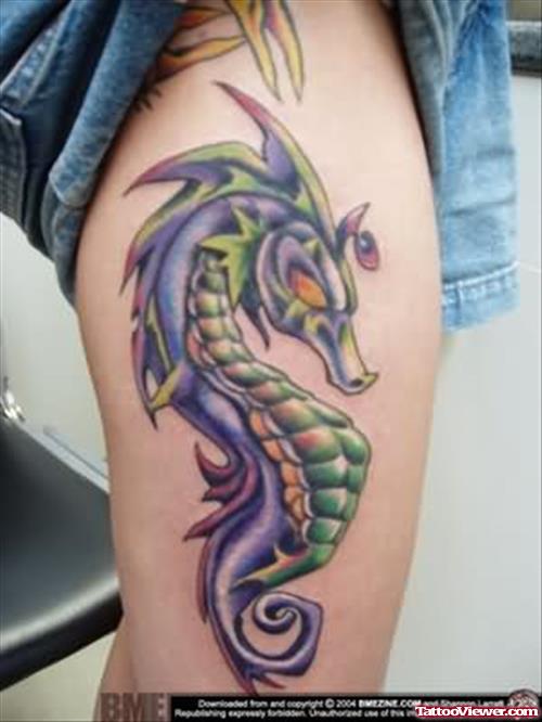 Dragon Horse Tattoo On Thigh