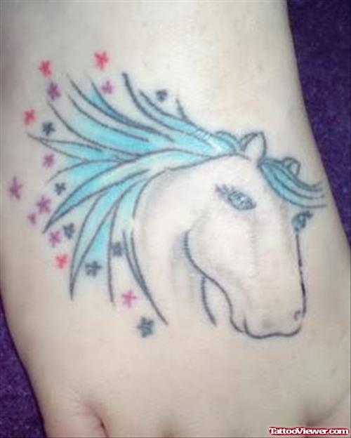 Unicorn Head Tattoo On Foot