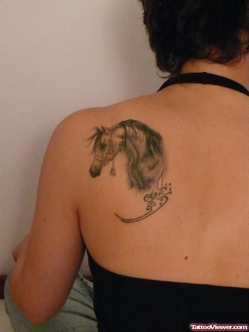 Realistic Horsehead Tattoo On Back