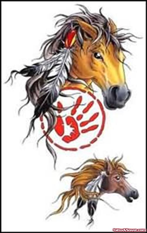 Feather And Horsehead Tattoo Designs