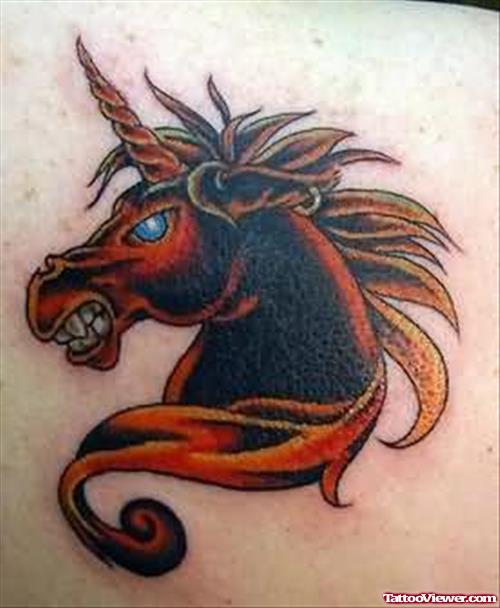Angry Horse And Horseshoe Tattoo