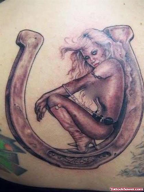Girl And Horseshoe Tattoo