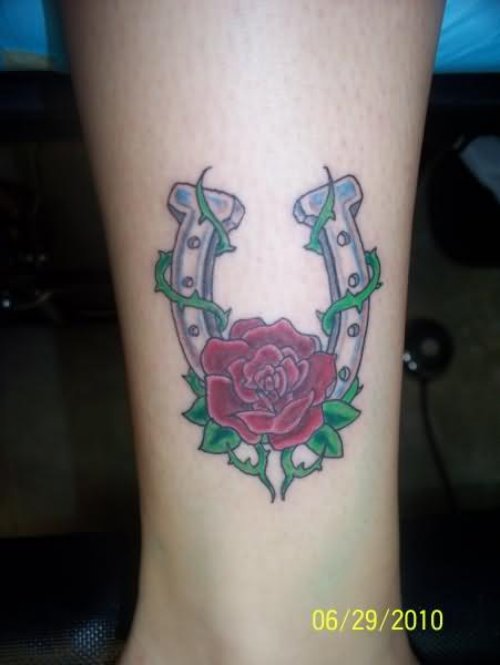 Rose And Horse Shoe Tattoo