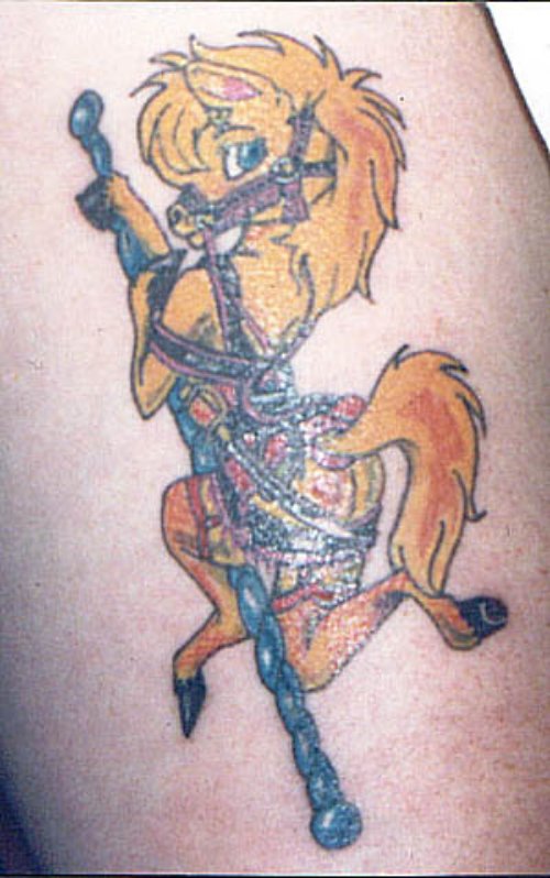 Cartoon Horse Tattoo On Arm